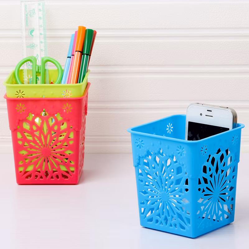 Cute Plastic Hollow Floral Design Colorful Pencil Holder, Pen Holder, Pencil Cup