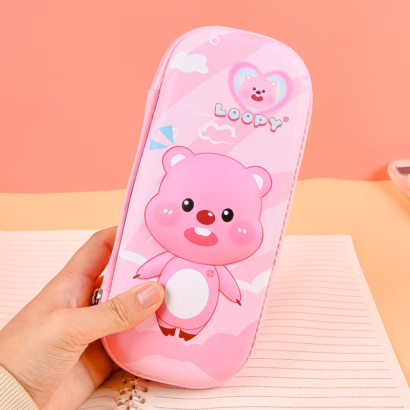 Kawaii Stationery Pouch Zipper Cute Leather EVA Pencil Case Big for School Girls Pouches