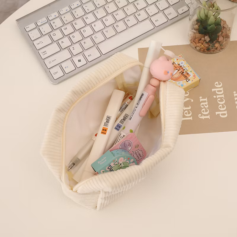 Factory Price Flannel Zipper Kawaii Rectangular Pencil Bag Pencil Case for School