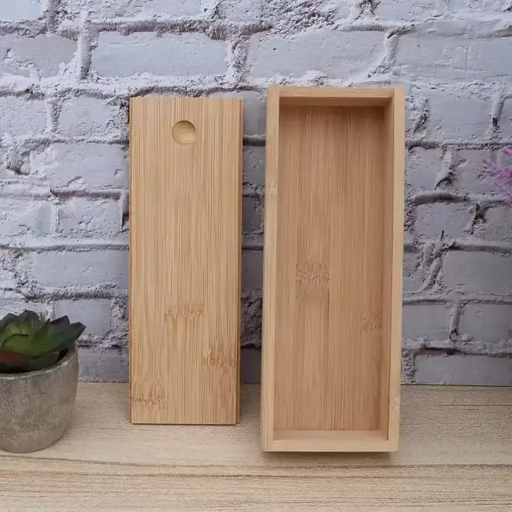 Bamboo Pencil Case with Sliding Lid Multifunctional Jewelry Tool Storage Box