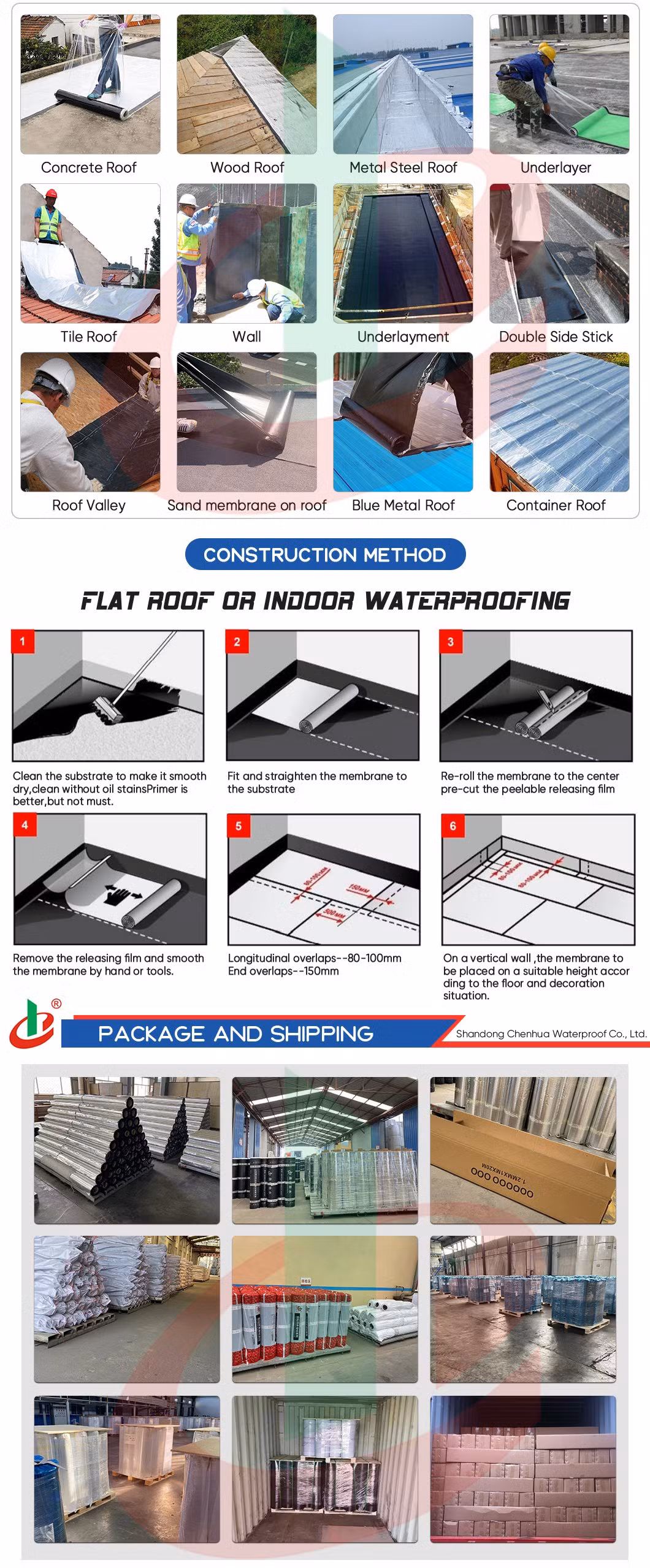 1.5mm 1.2mm Thickness Accept Custom Modified Aluminium Bitumen Waterproof Foil Membrane