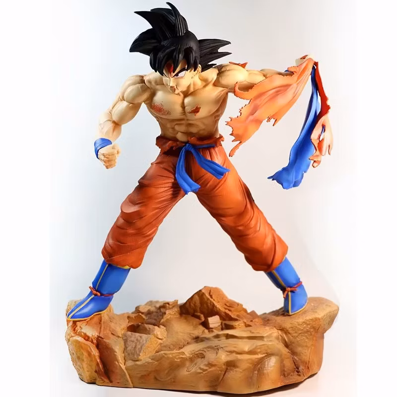 Dragon Ball Z Super Saiyan Gk Rip Clothes Son Goku Battle Scene Statue Model Box Anime Figure Cartoon-Character