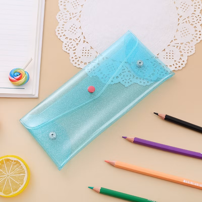 Creative Style Casual Laser Transparent Leather Pencil Case Portable Foldable Snap Button Stationery Storage Bag