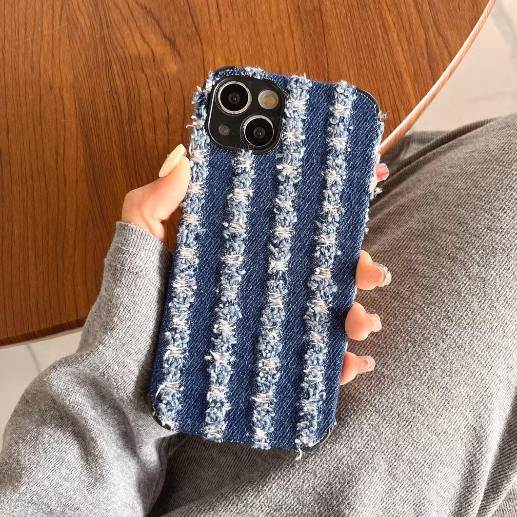 iPhone 16 Solid Color Ins Phone Case Denim Pattern Phone Leather Cover