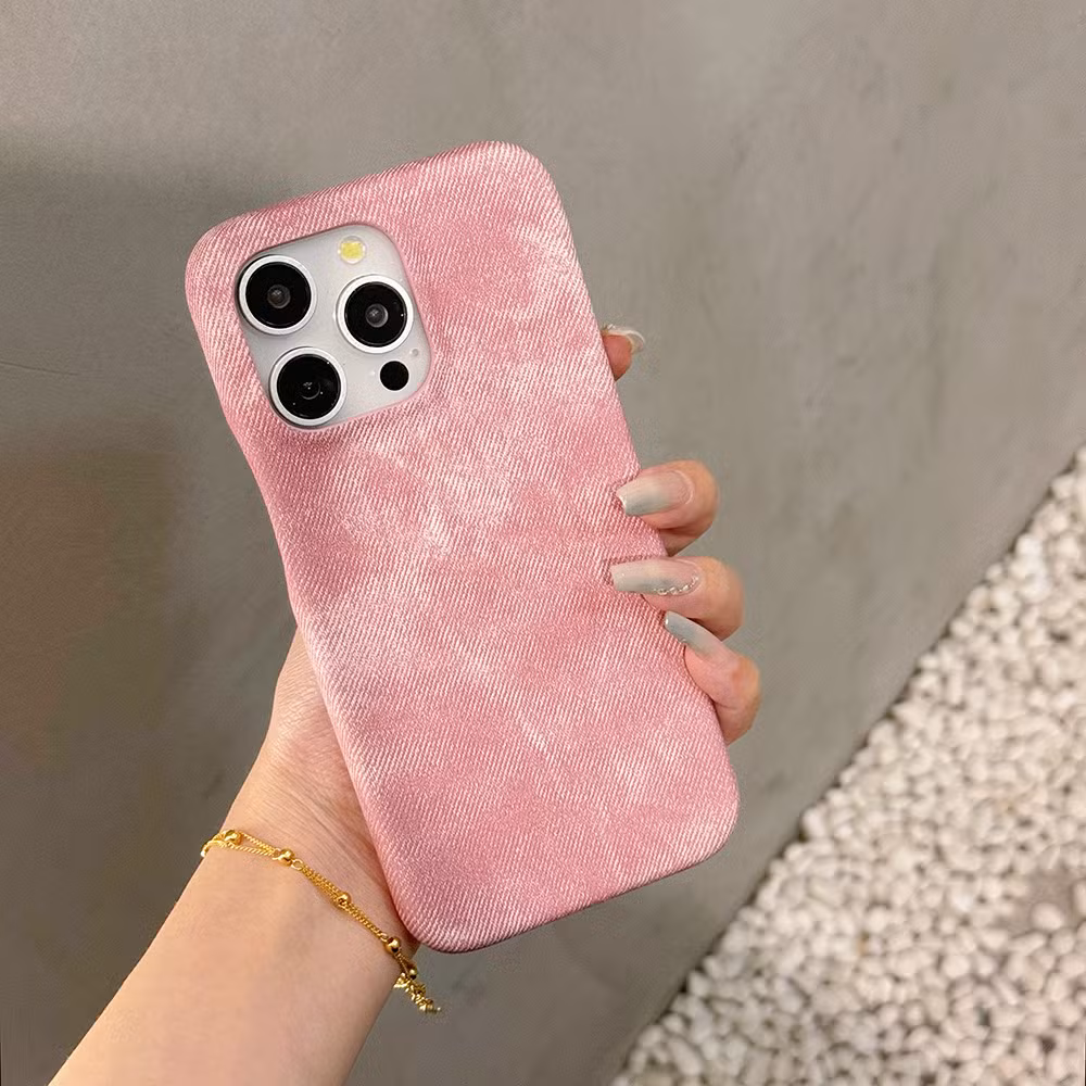 iPhone 16 Solid Color Ins Phone Case Denim Pattern Phone Leather Cover