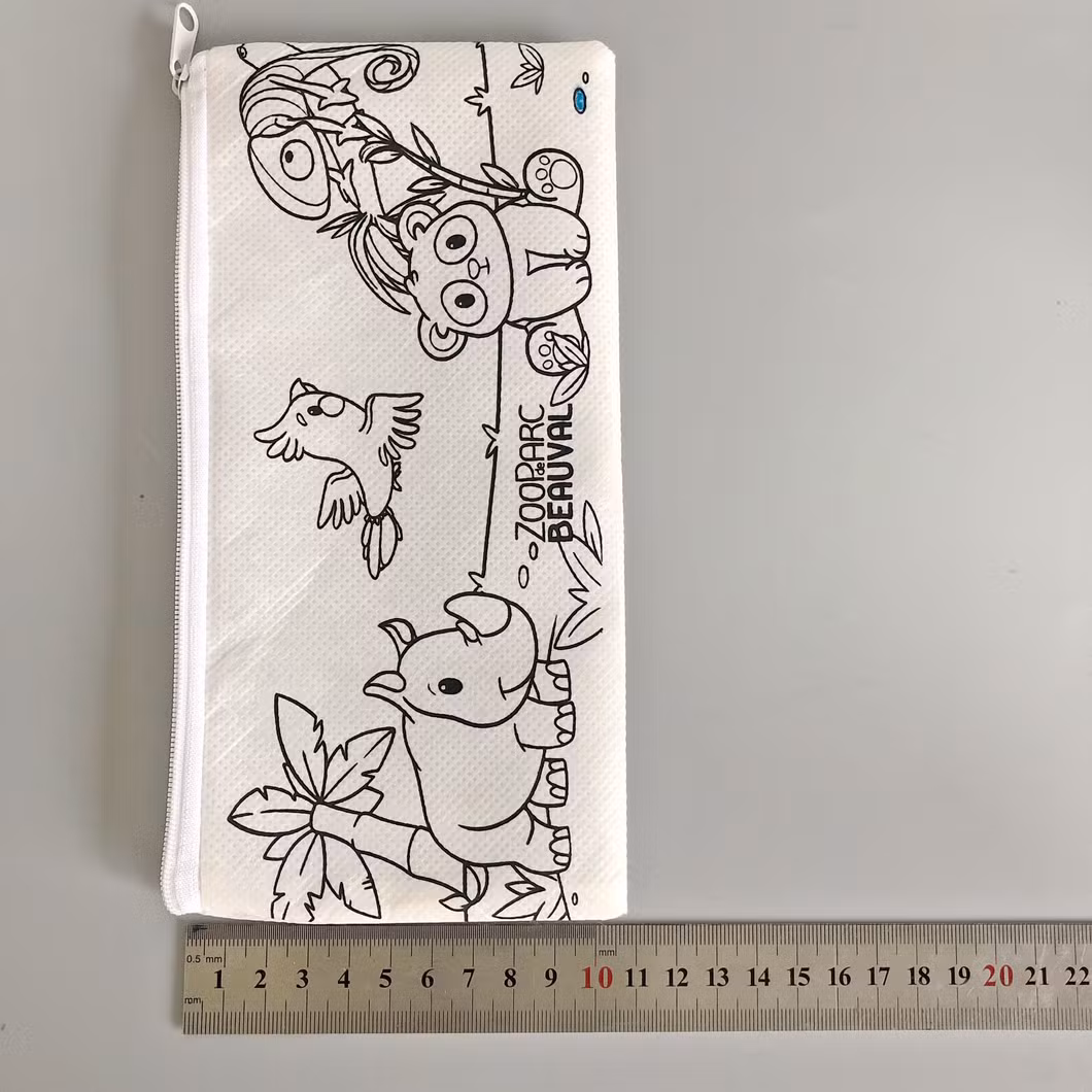 Children RPET DIY Drawing Coloring Zipper Pencil Case with 5 Color Crayon