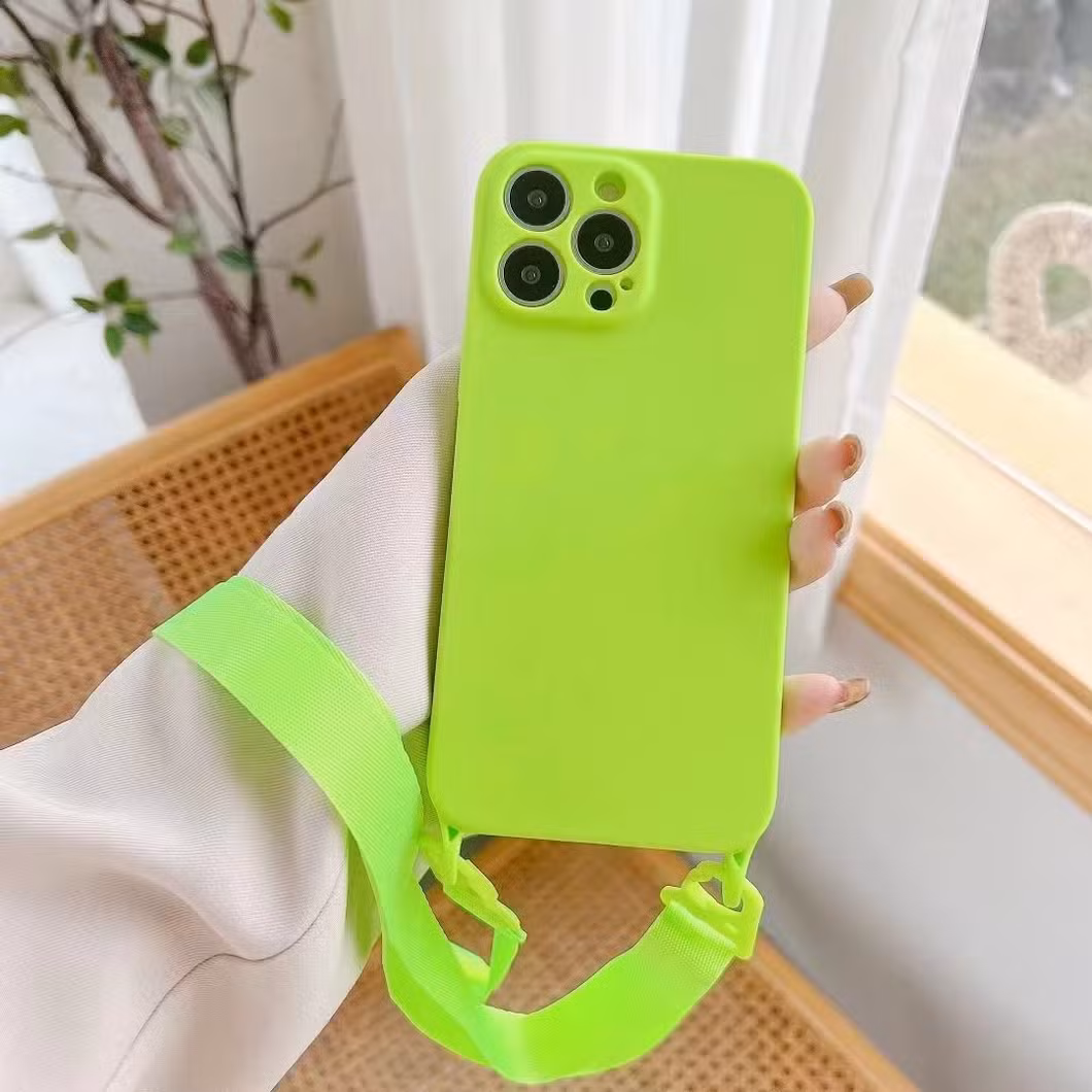 for iPhone 15 Solid Phone Case with Phone Lanyard Colorful Frame Design Cell Phone Cover for iPhone 11 12 13 14 15 16