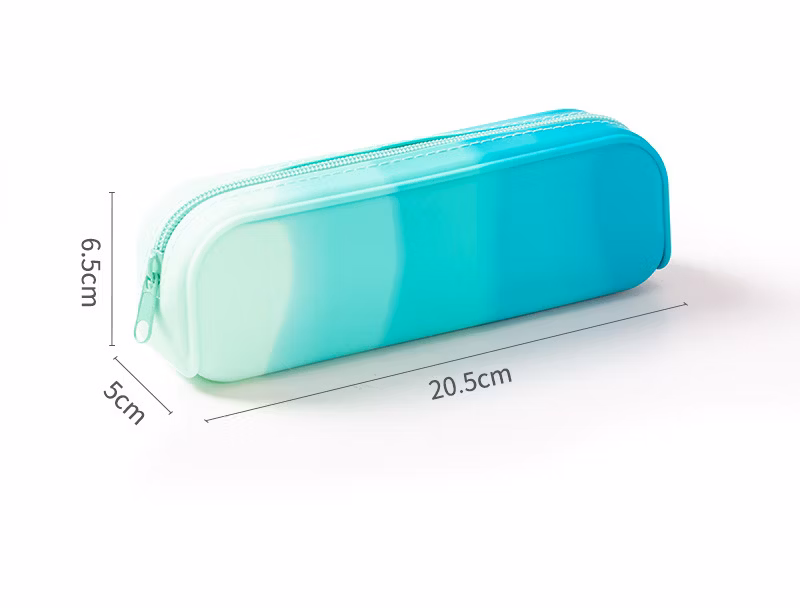 Creative Student Gradient Color Rectangular Silicone Pencil Bags, Large Capacity Office Study Stationery