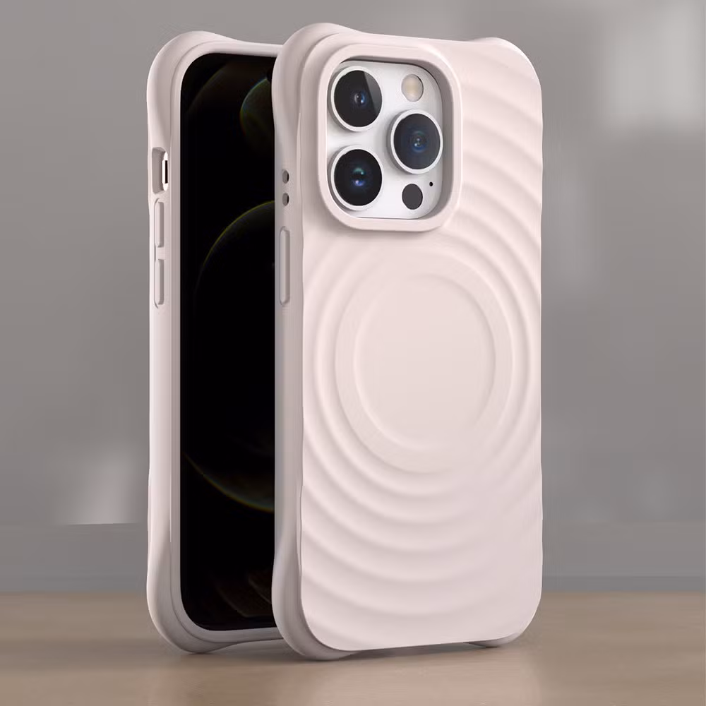 3D Wave Satin Ruffle Pattern Phone Case for iPhone 15 PRO Max Magnetic Solid Cover