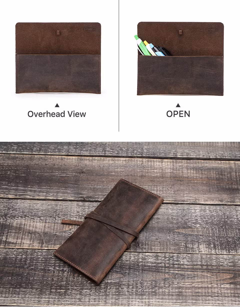 GA161 multi function a pen personalized long luxury portable leather pencil cases custom large capacity for school customised blank with strap small pencil case
