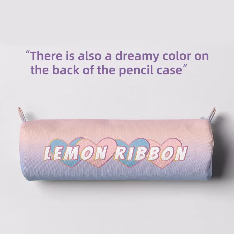 Cute Widely Used Custom Canvas Cover with Fast Food Design Pencil Pouch Bag Kids Cylinder Shaped Round Pencil Case