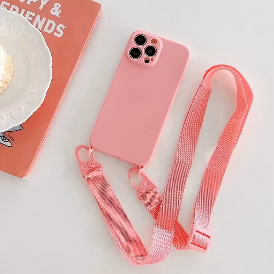 for iPhone 15 Solid Phone Case with Phone Lanyard Colorful Frame Design Cell Phone Cover for iPhone 11 12 13 14 15 16