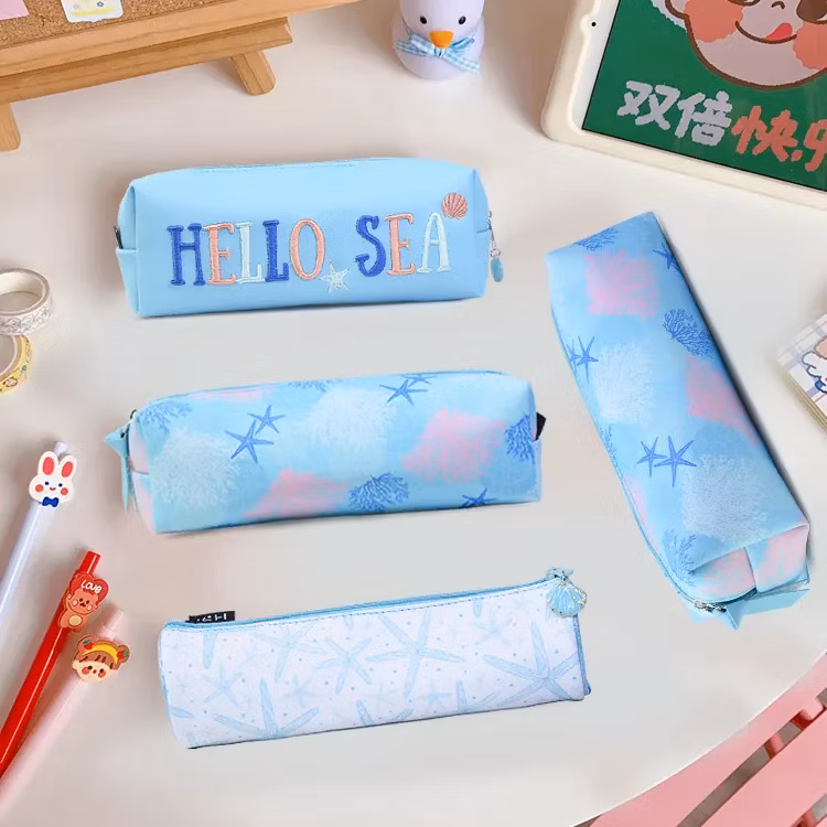 Our Own Brand Starfish Coral Pencil Case Blue Ocean Series PU Pencil Case Student Stationery Bag