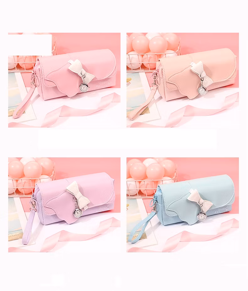 Waterproof Kids Pencil Bag Large Capacity Cute Girls Purple Leather Pencil Cases