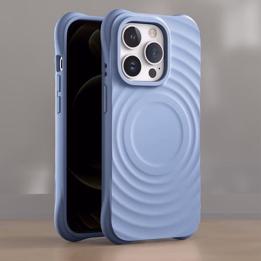 3D Wave Satin Ruffle Pattern Phone Case for iPhone 15 PRO Max Magnetic Solid Cover