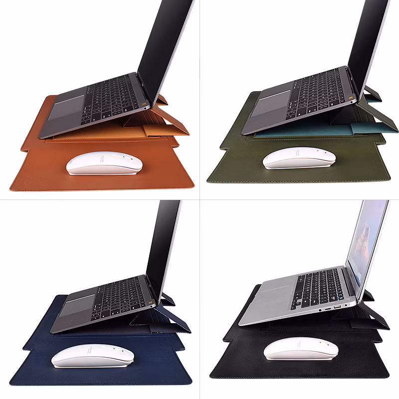 13 14 15 Inch PU Leather Computer Holder Laptop Sleeve Case with Stand Function for MacBook