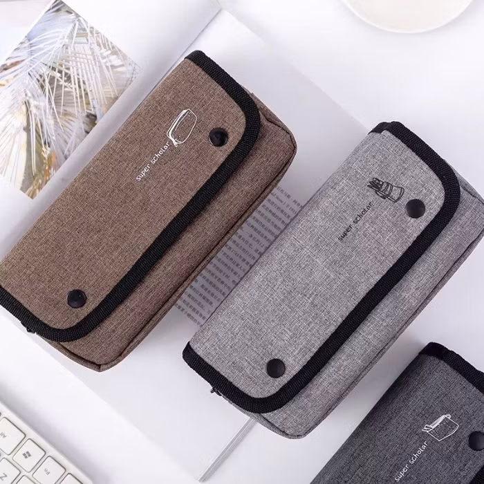 Custom Canvas Style Solid Color Pencil Case Pouch Large Capacity Pencil Case