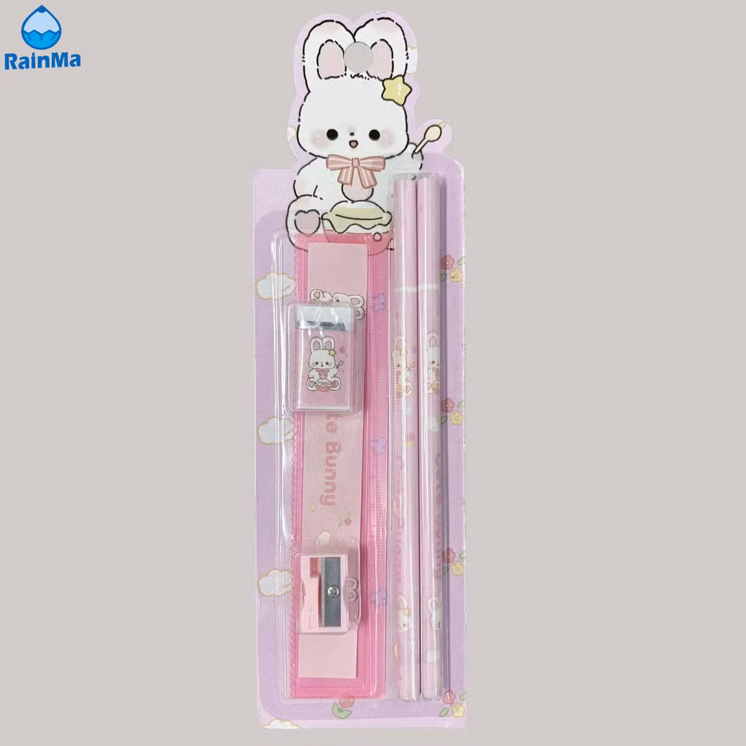 Matte Black 2b Pencils Elementary School 8PCS Stationery Set with Eraser Pencil Sharpener