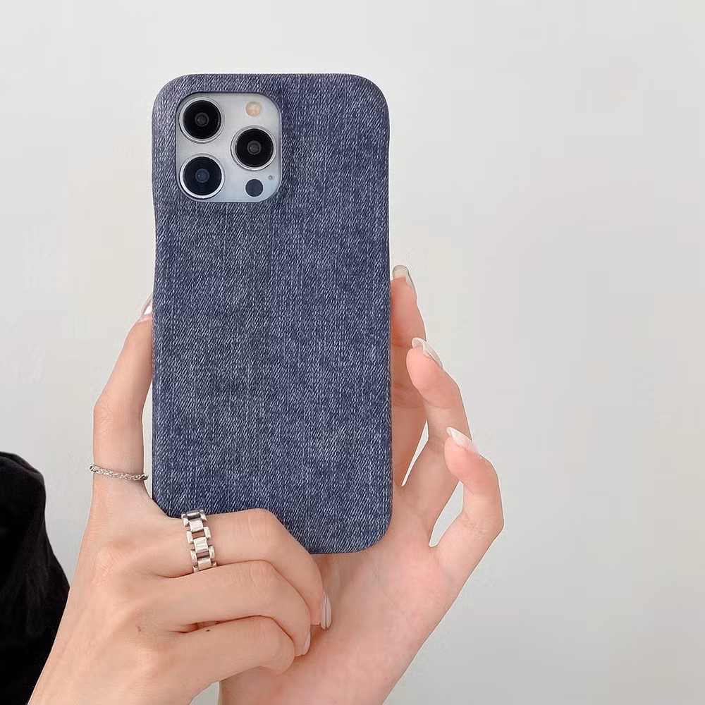 iPhone 16 Solid Color Ins Phone Case Denim Pattern Phone Leather Cover