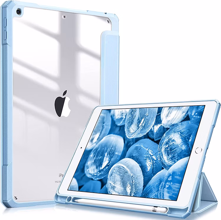 Shockproof Clear Back Shell Built-in Pencil Holder Tablet Case for iPad 9th/8th/7th Generation 2021/2020/2018 10.2 Inch