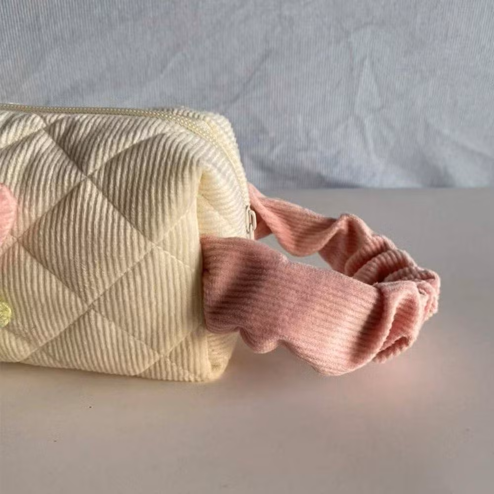Coquette Aesthetic Makeup Bag Large Capacity Corduroy Portable Toiletry Floral Esg22227