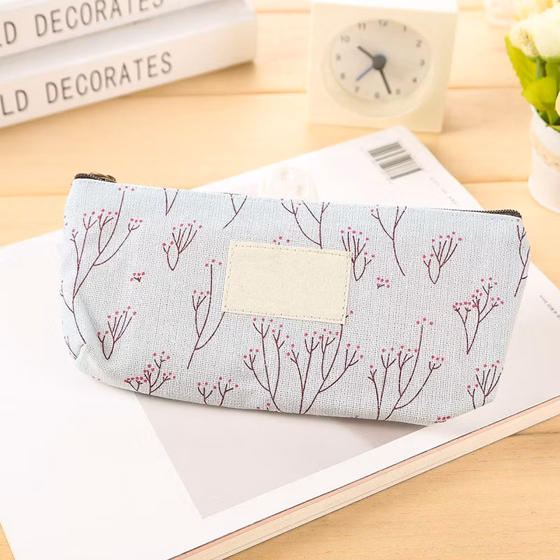 Cute Floral Flower Canvas Zipper Pencil Cases Lovely Cosmetic Bag
