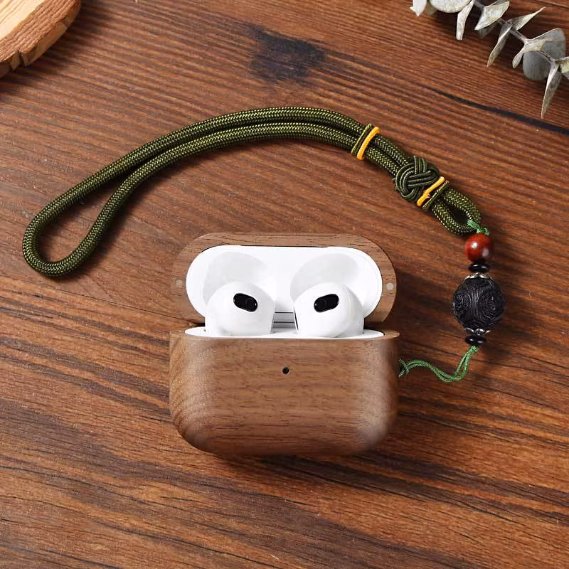 Natural Wood Grain Case for Airpods PRO, Retro Style, Durable Solid Wood Protection