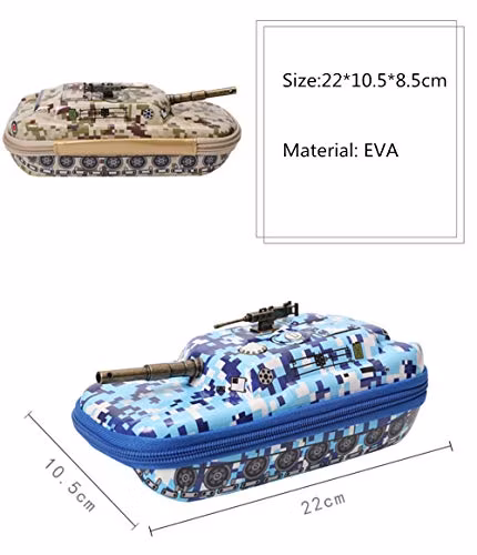Pencil Case Large Capacity with Compartments Tank Pen Pouch Holder Waterproof EVA Organizer Stationery Box Camouflage Yellow