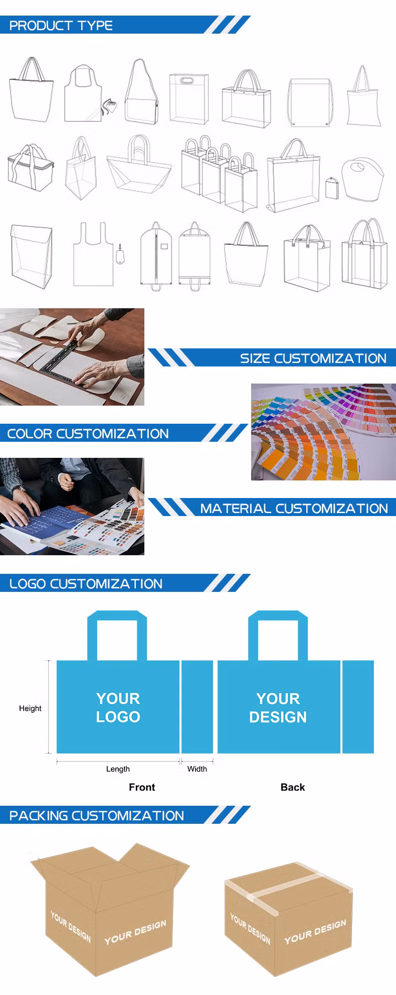 Custom Logo Soft Handle RPET Nonwoven Laminating Shopping Bag
