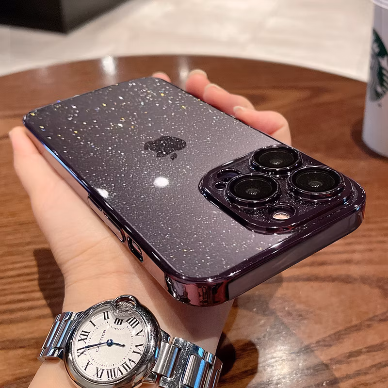 New Luxury Anti Dust Glitter Transparent CD Pattern Electroplating Lens Protection Cover for iPhone 13 14 15 16 PRO Max Mobile Phone Case