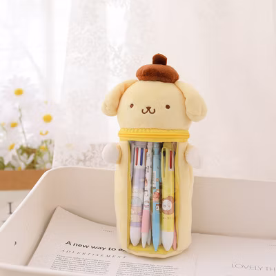 Cartoon Large Capacity Student Plush PU Cute Pen Case
