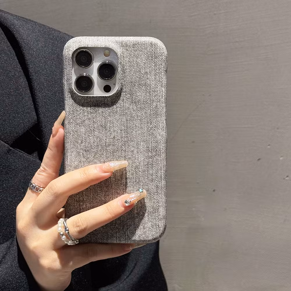 iPhone 16 Solid Color Ins Phone Case Denim Pattern Phone Leather Cover