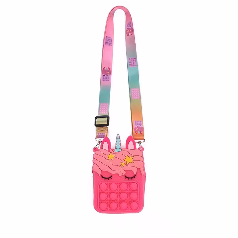 New Decompression Unicorn Poppet Fidget Cosmetic Messenger Bag for Puzzle Bubble Silicone Pen Case Pops up Fidget Popper Pencil Case Unicorn Shoulder Bags