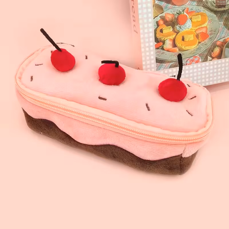 Pink Color Cute Fruit Cherry Soft Plush Pencil Case for Sale