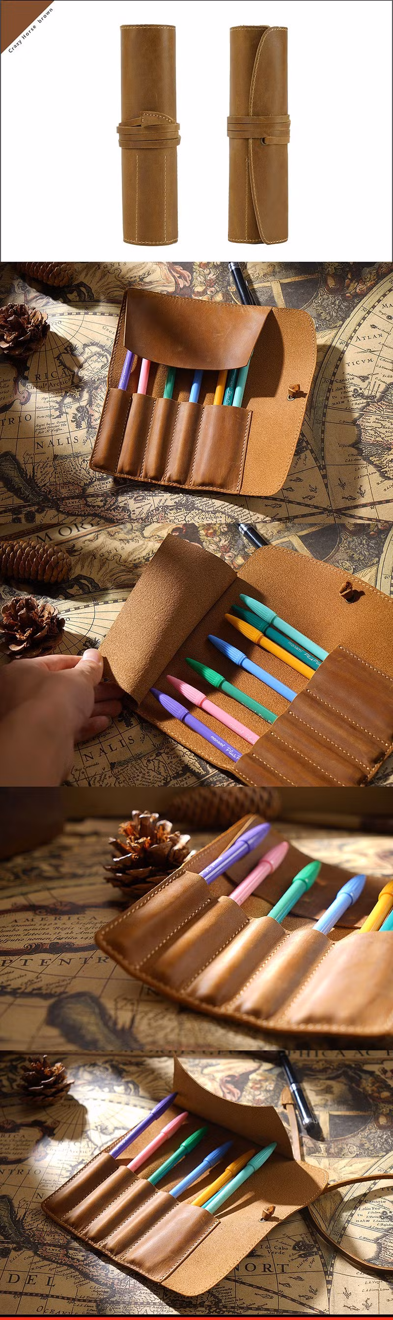 Ea139 Multifunction Leather Pen Case Pouch with Luxury Cute Customize Black Fashion Custom Pencil Cases