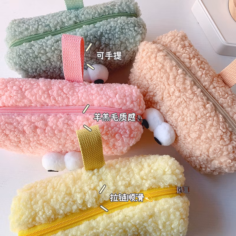 Wide Use Flannel Zipper Kawaii Rectangular Pencil Bag Pencil Case for School