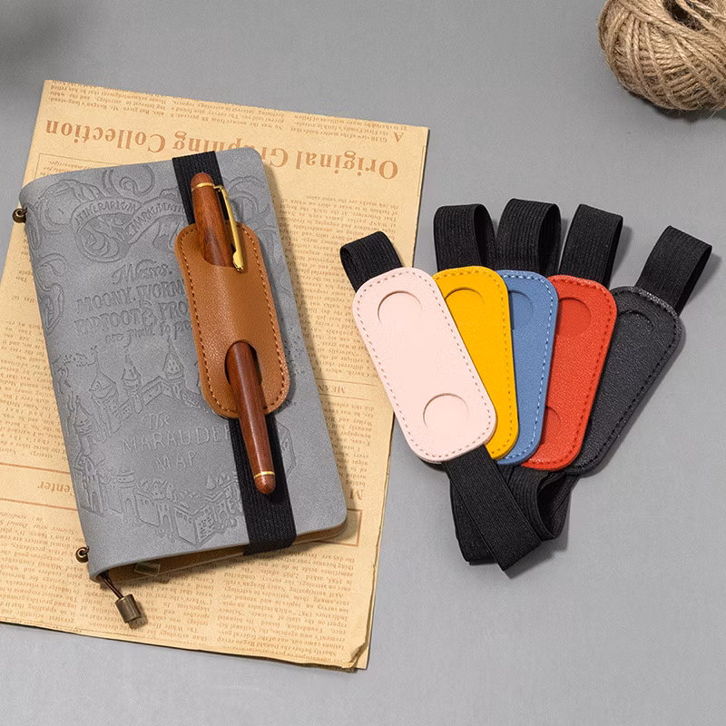 Wholesale Adjustable Elastic Band Leather Pen Holder A5 Notebook Pencil Case Journal Pen Sleeve
