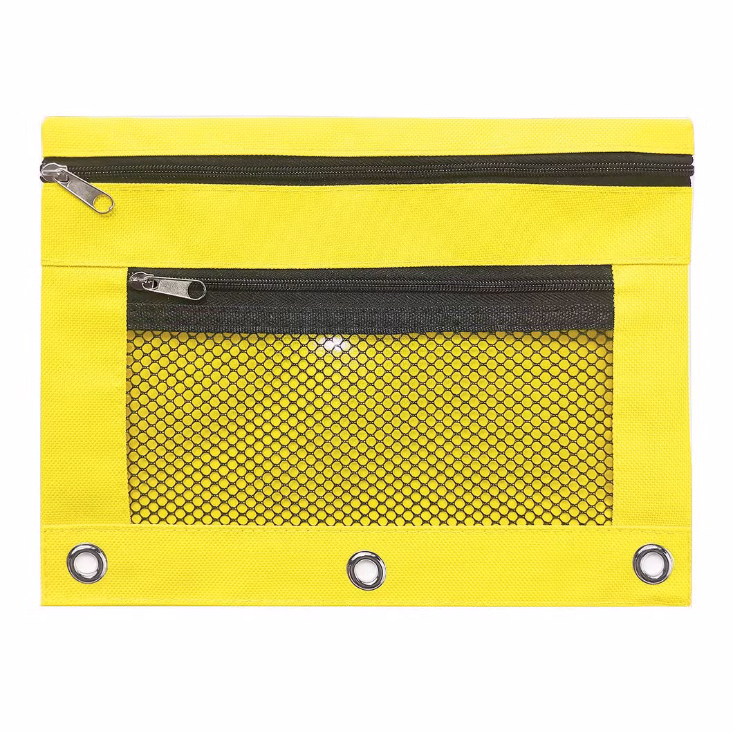 6 Colors Double-Layer Mesh Three-Hole Pencil Bags with Binder Rings