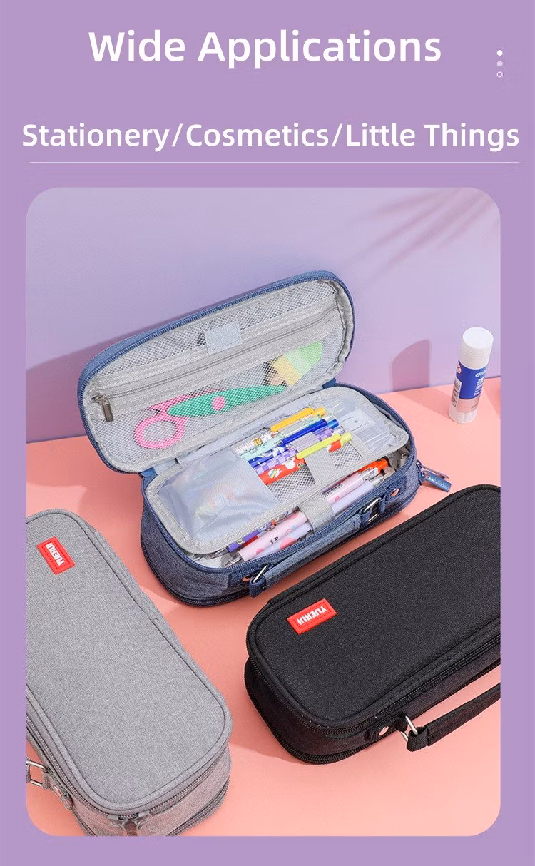 Lake Blue Oxford Cloth Pencil Bag Colourful Large Storage Pencil Case Pen Bag with Zipper Big Capacity Pouch Organizer