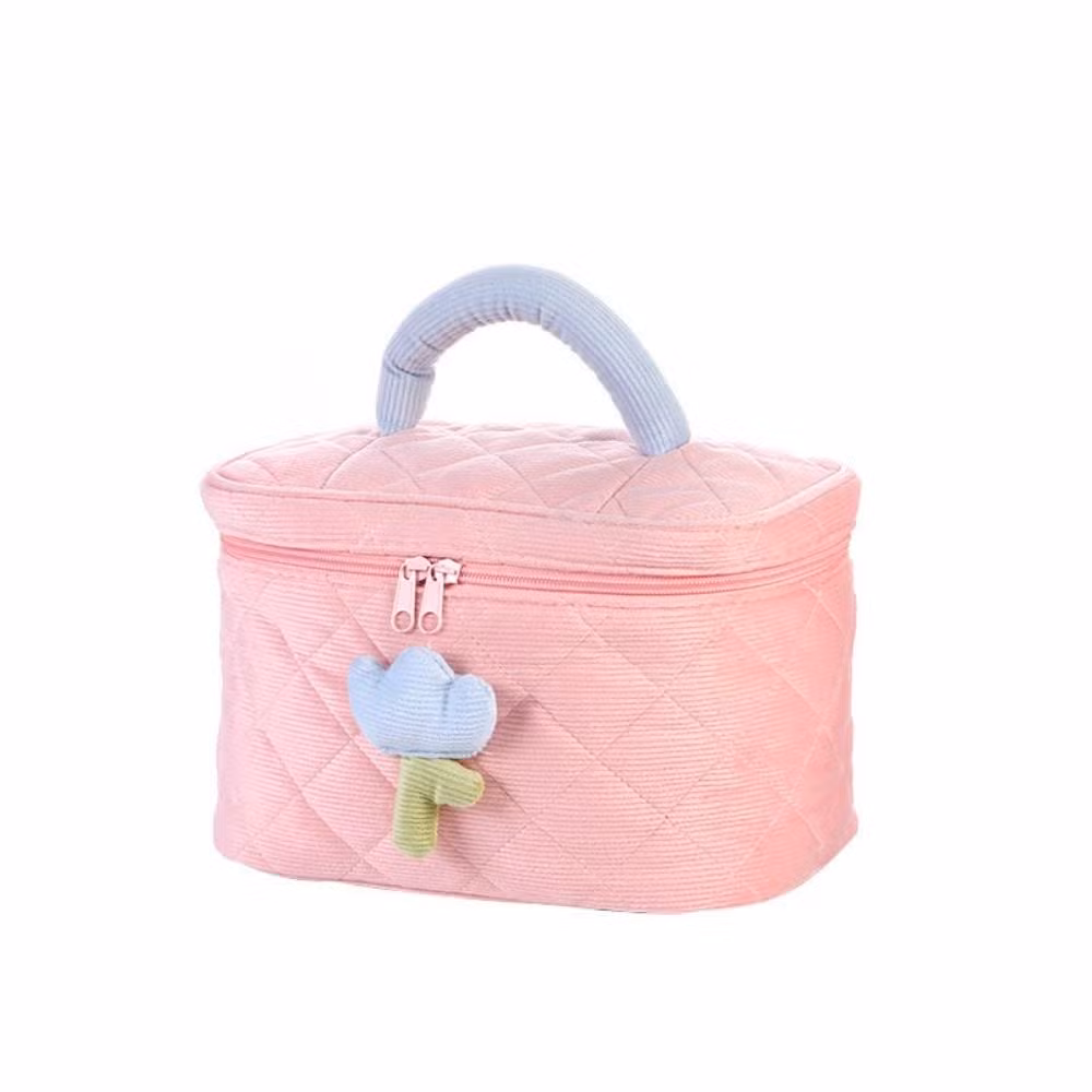Coquette Aesthetic Makeup Bag Large Capacity Corduroy Portable Toiletry Floral Esg22227