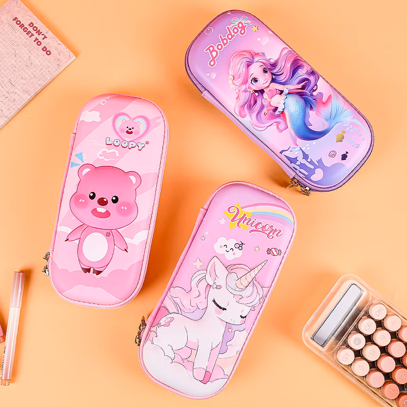 Kawaii Stationery Pouch Zipper Cute Leather EVA Pencil Case Big for School Girls Pouches