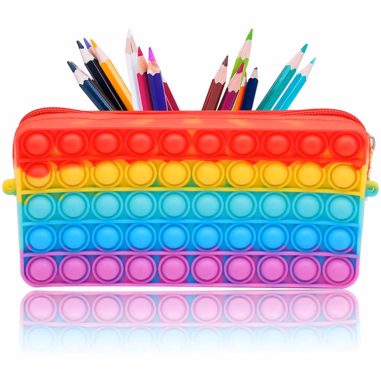 Color Mixture Release Stress Silicone Fidget Poppers Pencil Case
