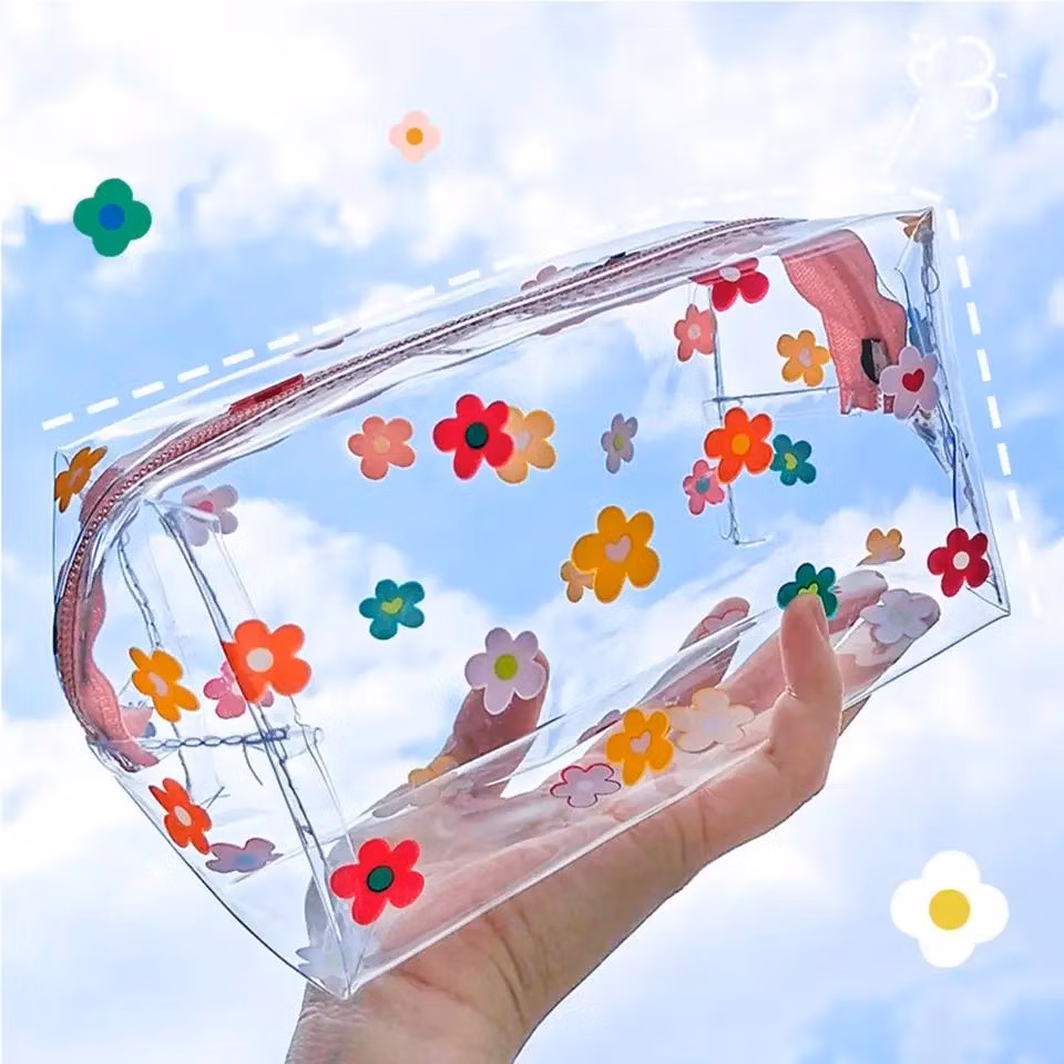 Custom Simple Flocking Care Bag Creative Mesh Design Portable Storage Girls Toiletry Bag Pencil Bag