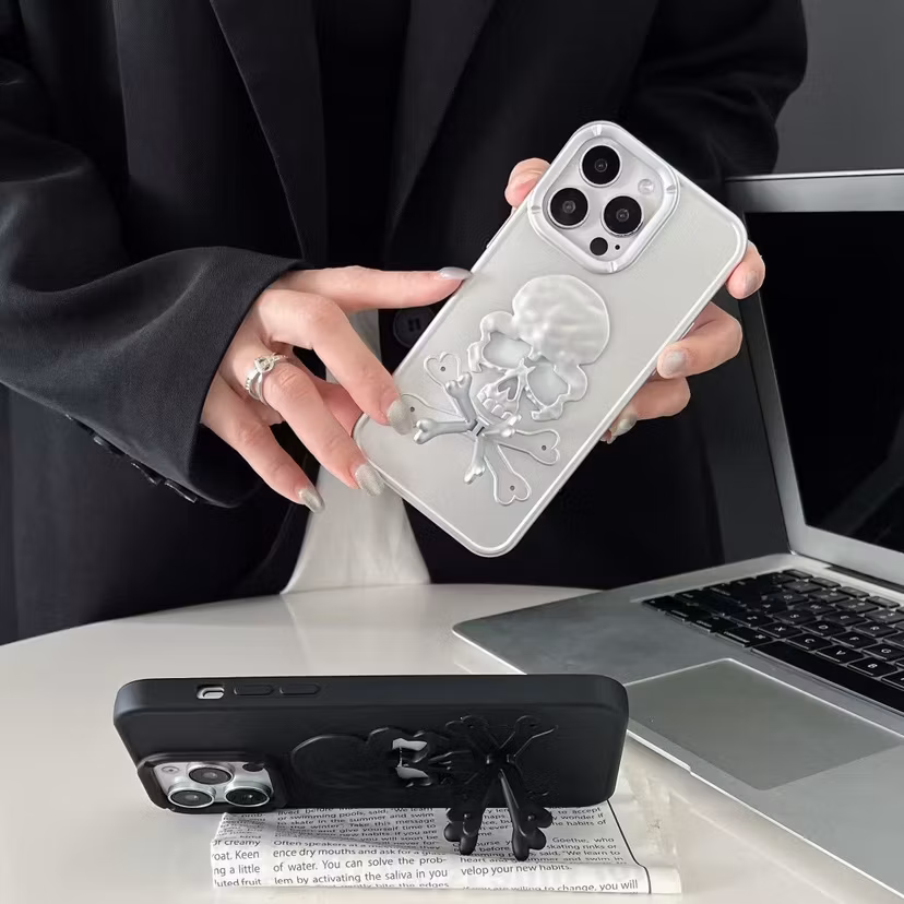 Solid TPU Skeleton Bracket Mobile Phone Protective Case Skull Phone Case for iPhone 16PRO