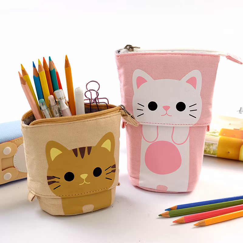 Hot Selling Cute Cat Minimalist Multifunctional Variable Canvas Pencil Case