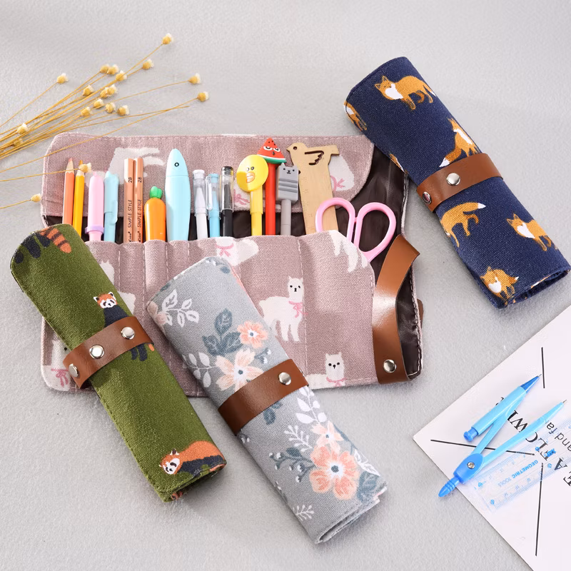 Small Fresh Creative Strappy Roller Single Layer Canvas Pencil Case