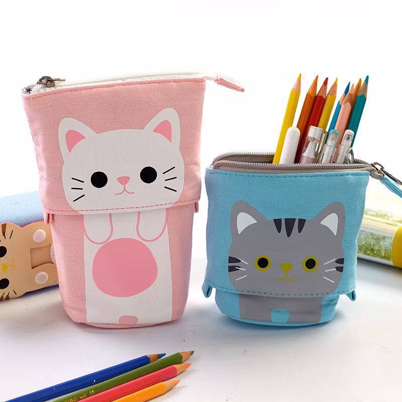 Hot Selling Cute Cat Minimalist Multifunctional Variable Canvas Pencil Case