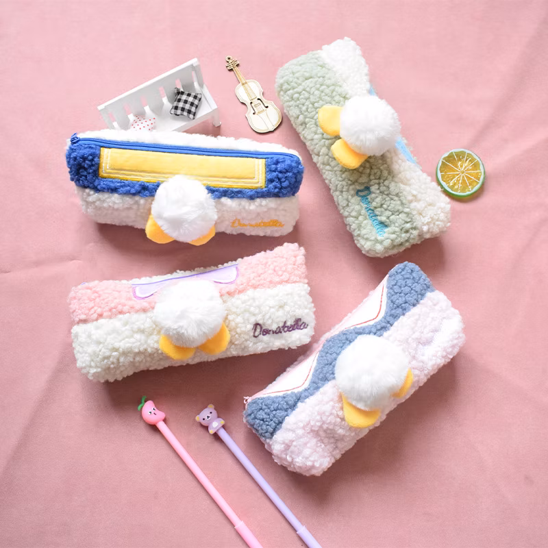 Wide Use Flannel Zipper Kawaii Circular Pencil Bag Pencil Case for Promotion Gift