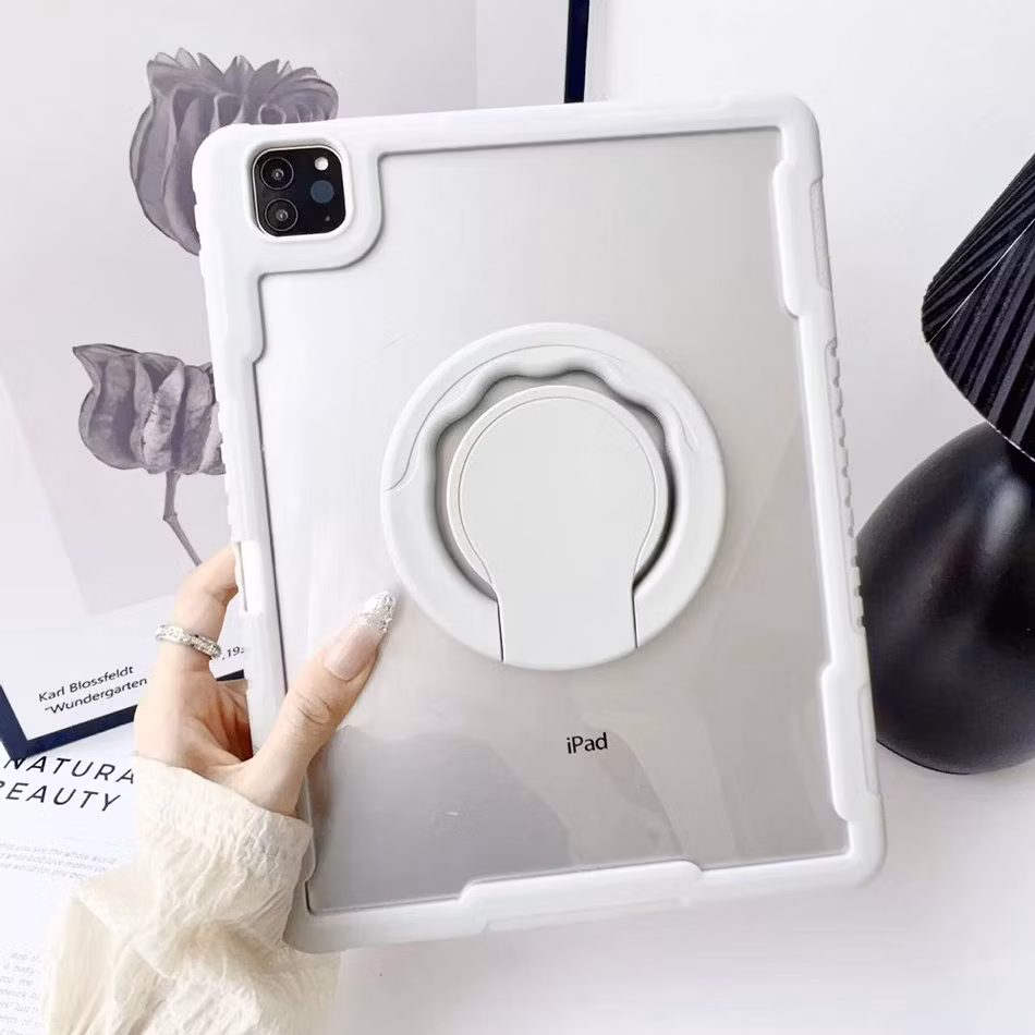 Anti-Drop Transparent Acrylic Built-in Pencil Holder with Rotating Kickstand Rugged Tablet Case for iPad PRO 11 Inch M4 2024