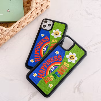 Shockproof Protective Smart Cover 3D Floral Embroidered Embroidery Real Leather Mobile Phone Case